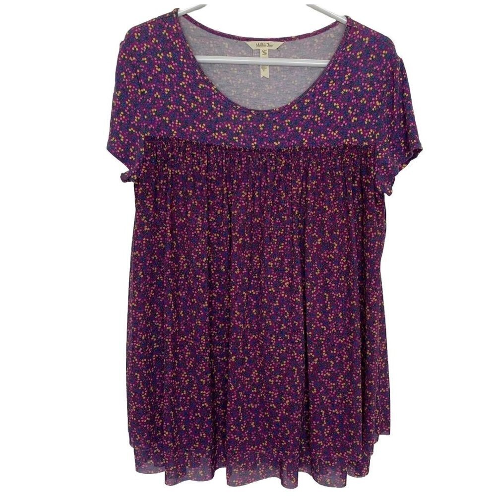Matilda Jane Medium Walking On A Cloud Purple Floral Layered Top Short-Sleeve